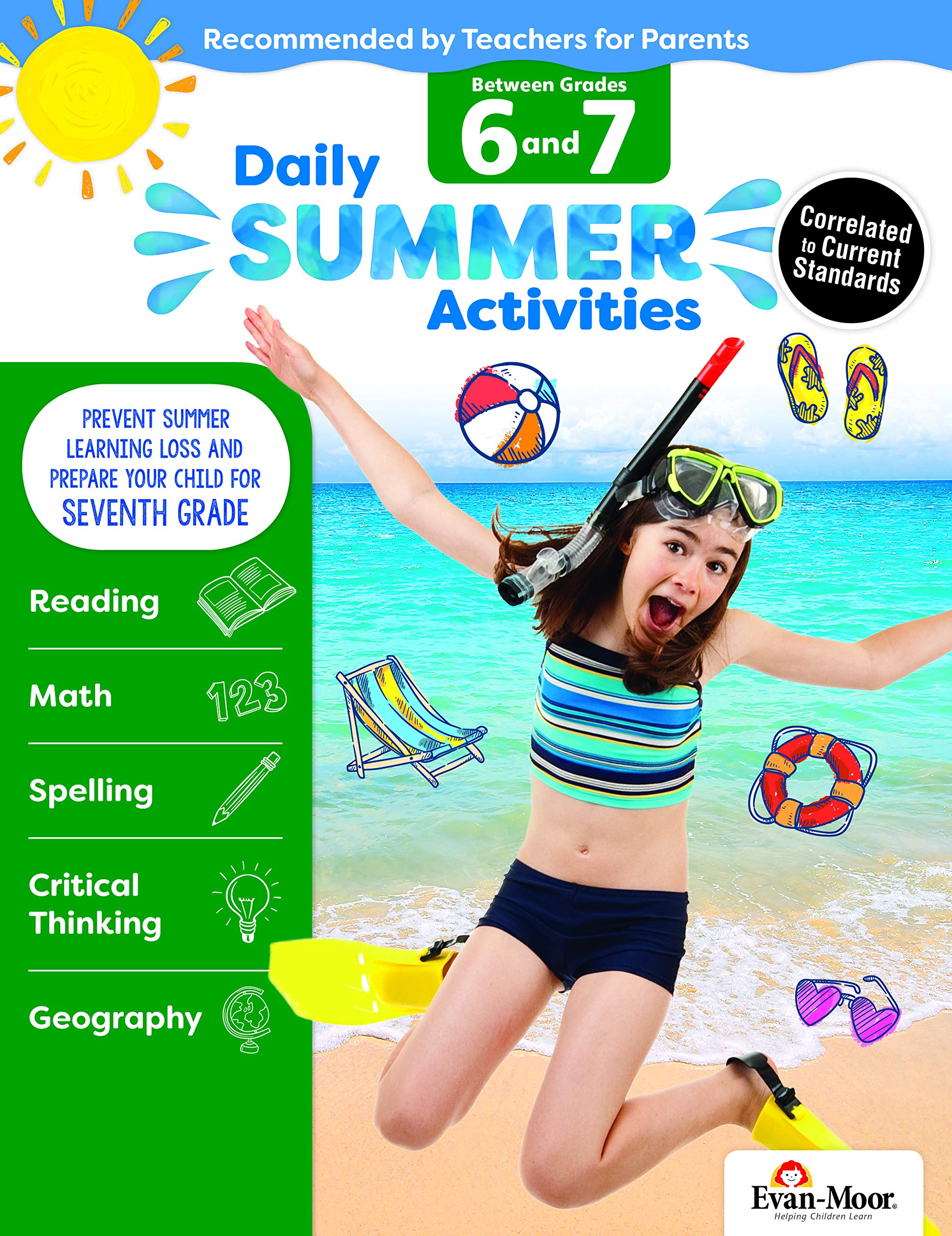 Evan-Moor Daily Summer Activities, Grade 6-7 Workbook, Prevent Learning Loss, Reading Comprehension, Writing, Math, Grammar, Punctuation, Spelling, Multiplication, Division, Fractions, Geography, Maps (Paperback)