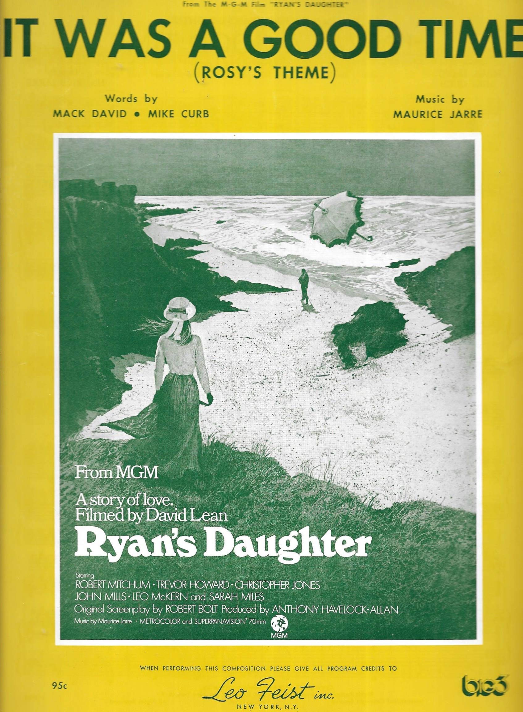 It Was A Good Time, Music Sheet (From the MGM movie, "Ryan's Daughter", Rosy's Theme)