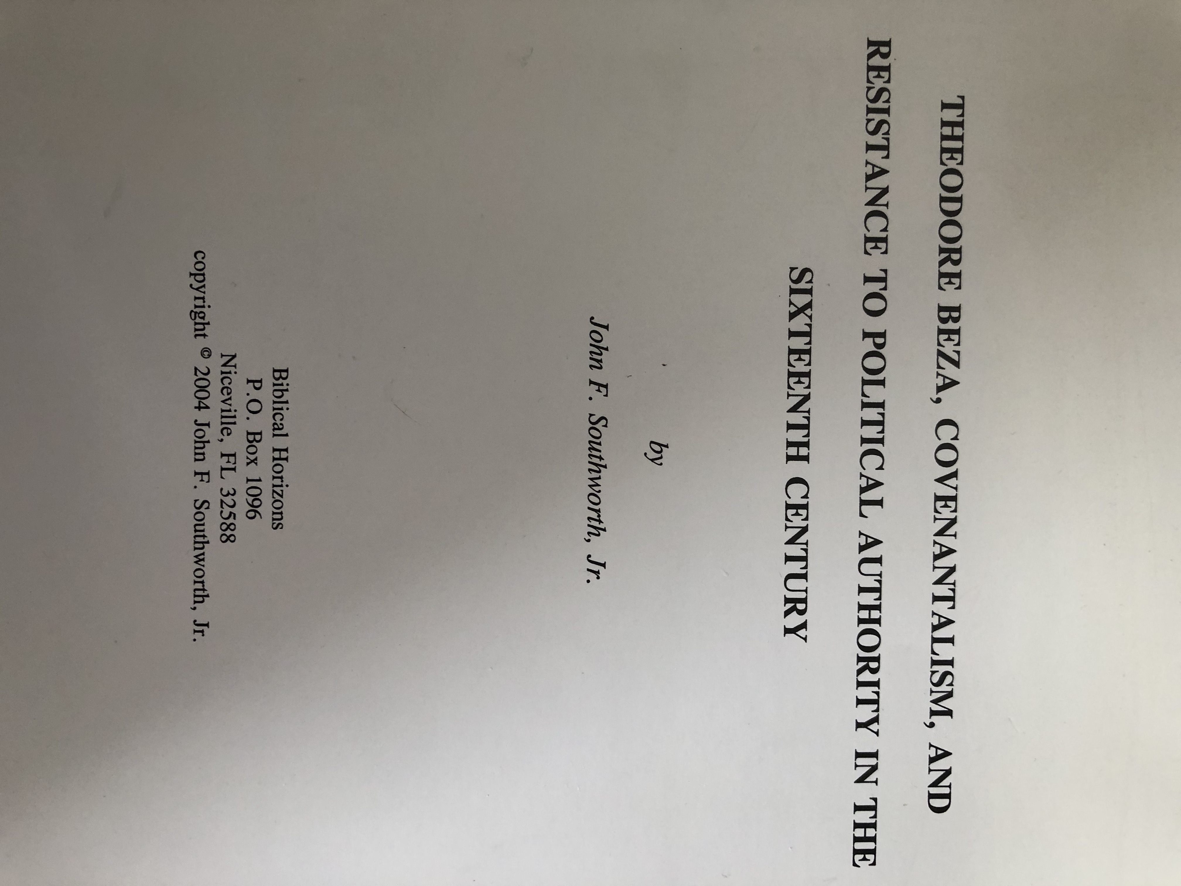 Theodore Beza, Covenantalism, and Resistance to Political Authority