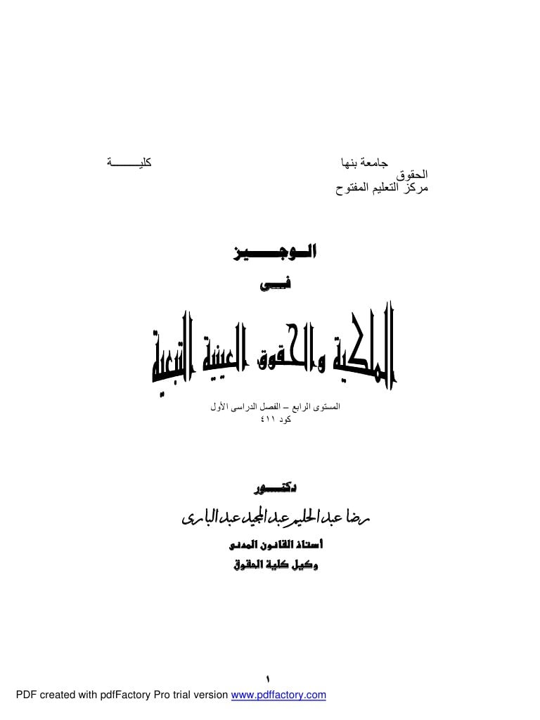 الوجيز فى الملكية والحقوق العينية التبعية