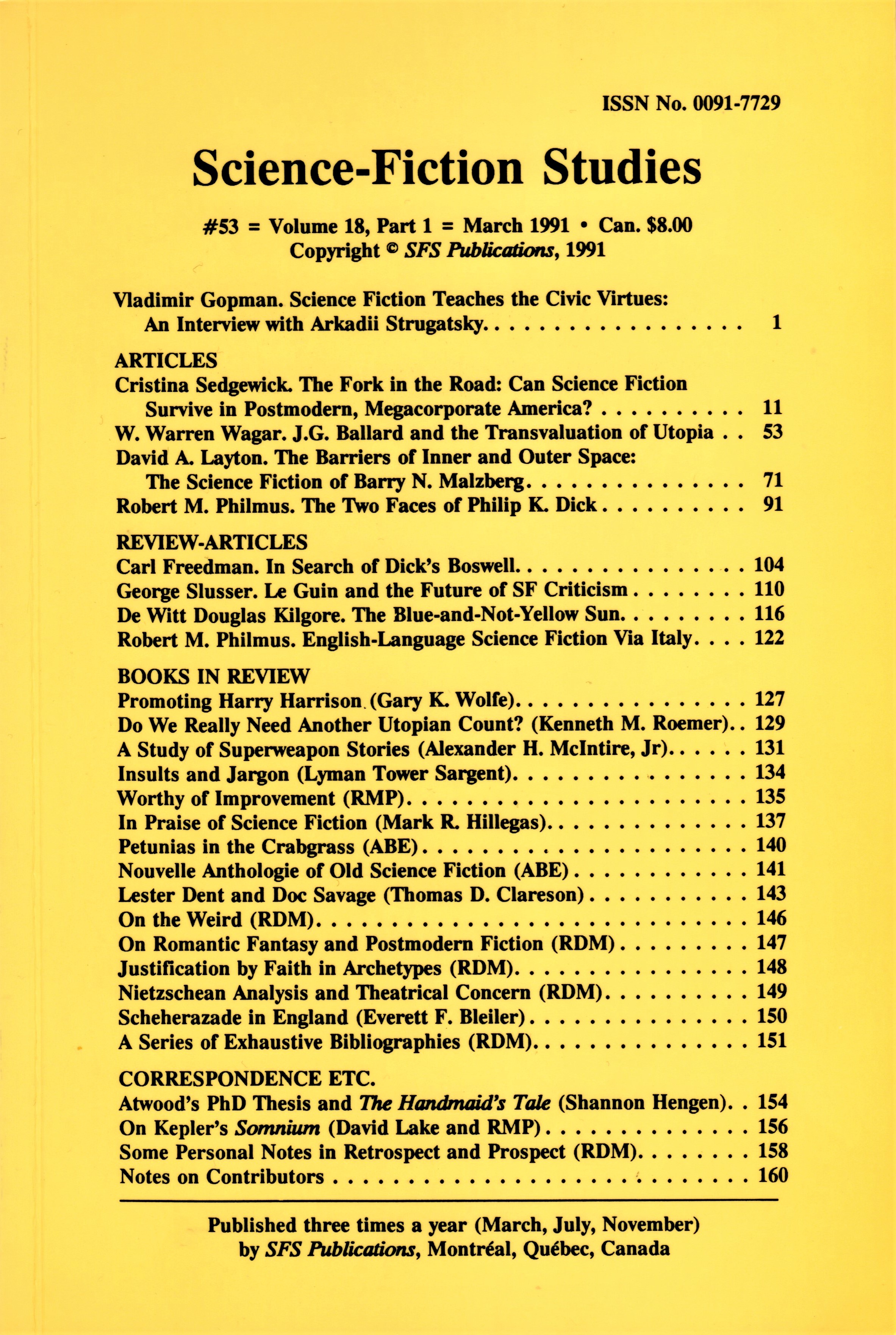 Science-Fiction Studies #53 (Vol. 18, Part 1)