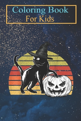 Coloring Book For Kids: Vintage Scary Halloween Black Cat witch Hat Moon Pumpkin Bat Animal Coloring Book: For Kids Aged 3-8 (Fun Activities for Kids)