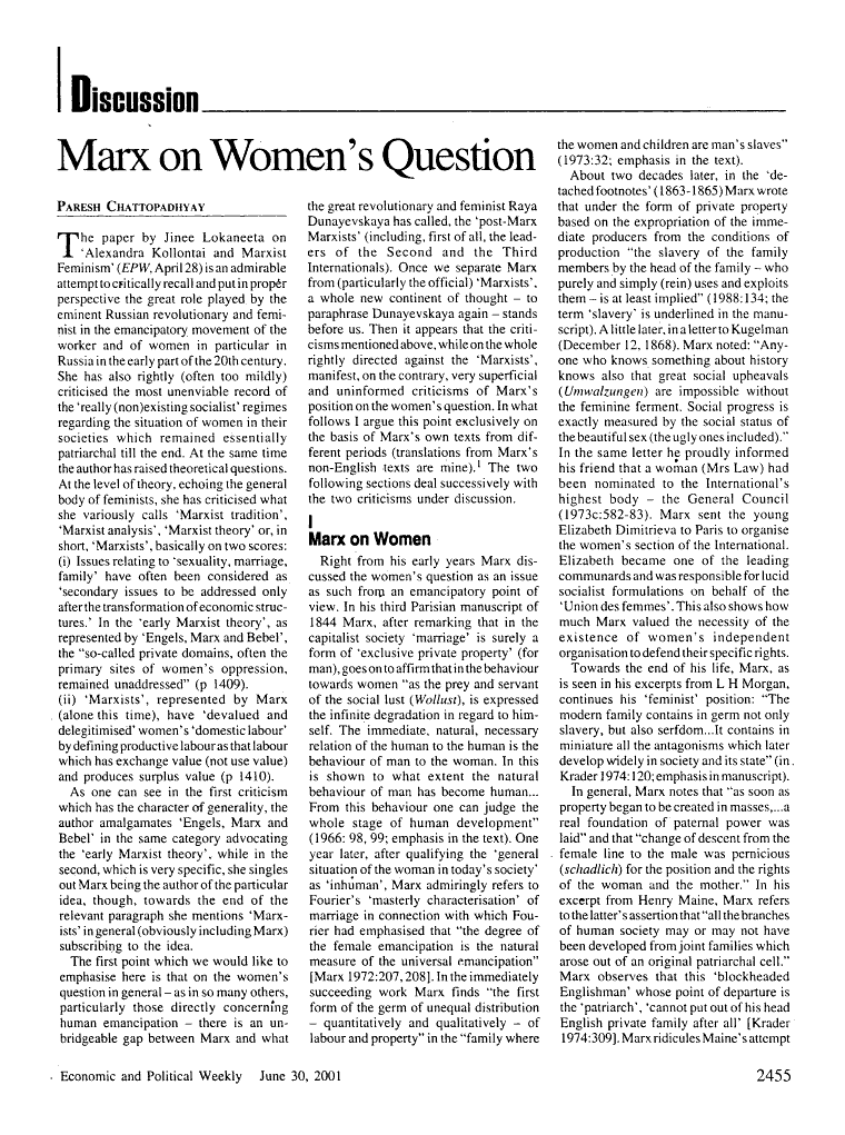 Marx on Women's Question