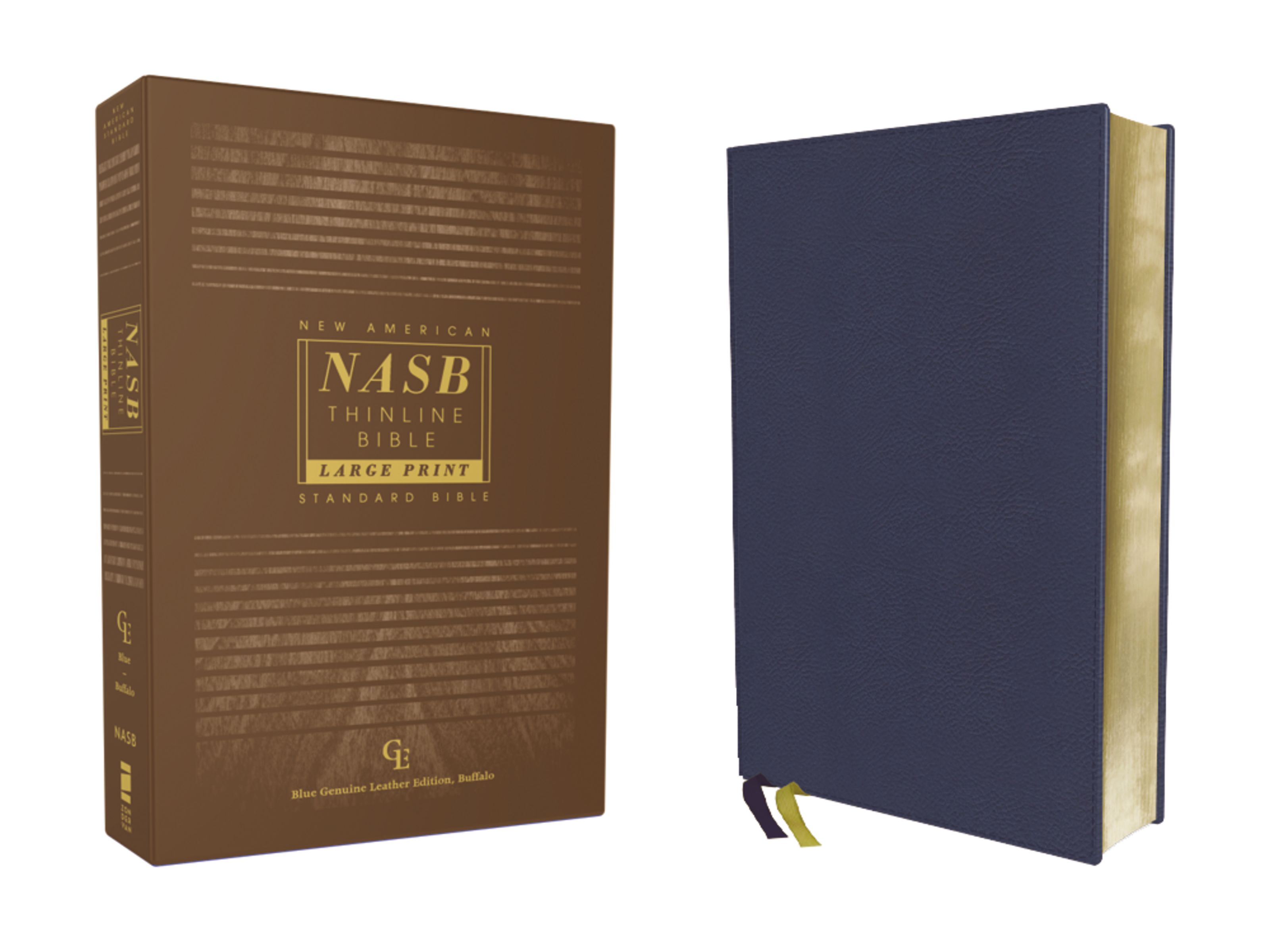 NASB, Thinline Bible, Large Print, Genuine Leather, Buffalo, Blue, Red Letter, 1995 Text, Comfort Print