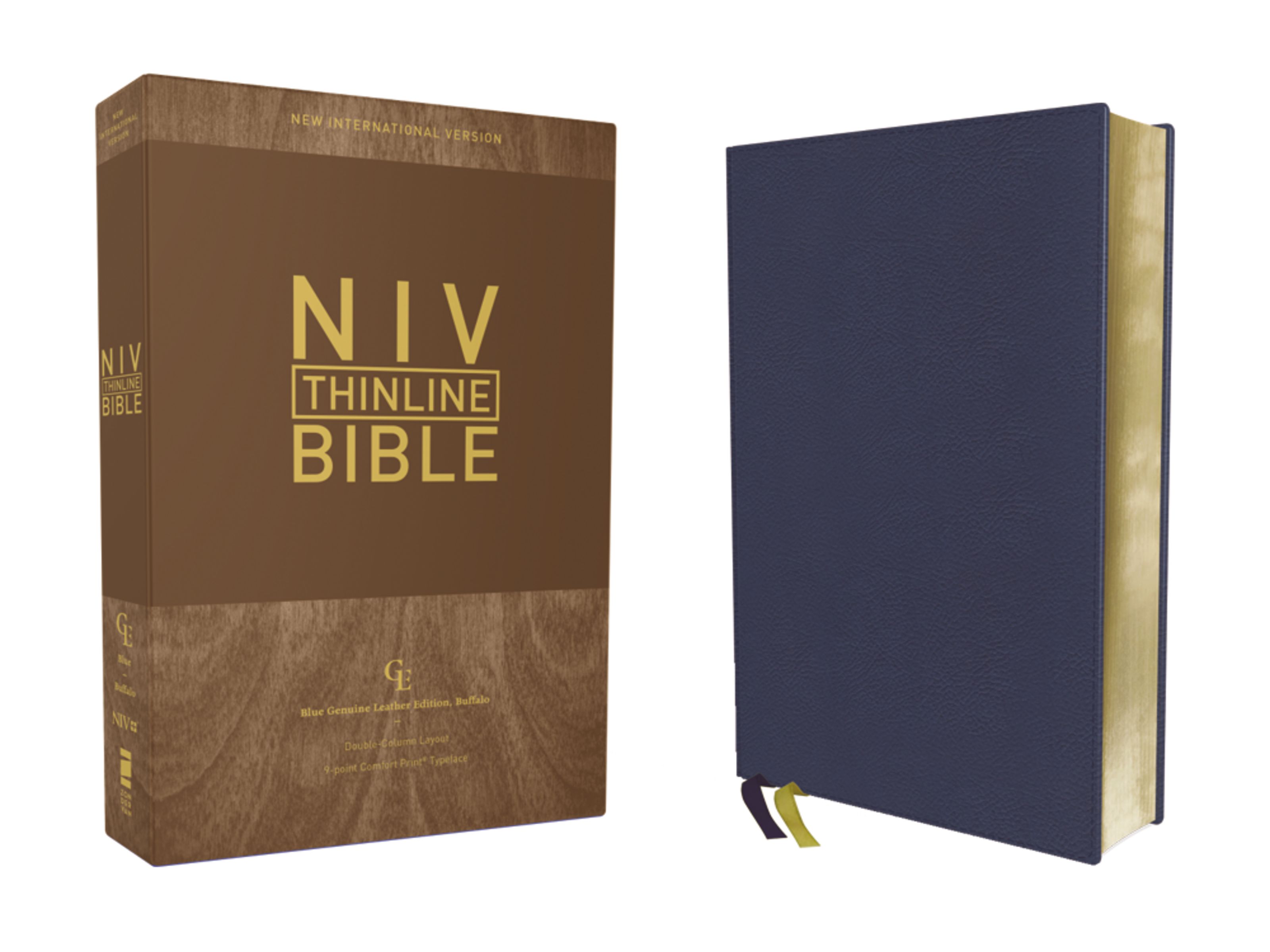 NIV, Thinline Bible, Genuine Leather, Buffalo, Blue, Red Letter, Art Gilded Edges, Comfort Print