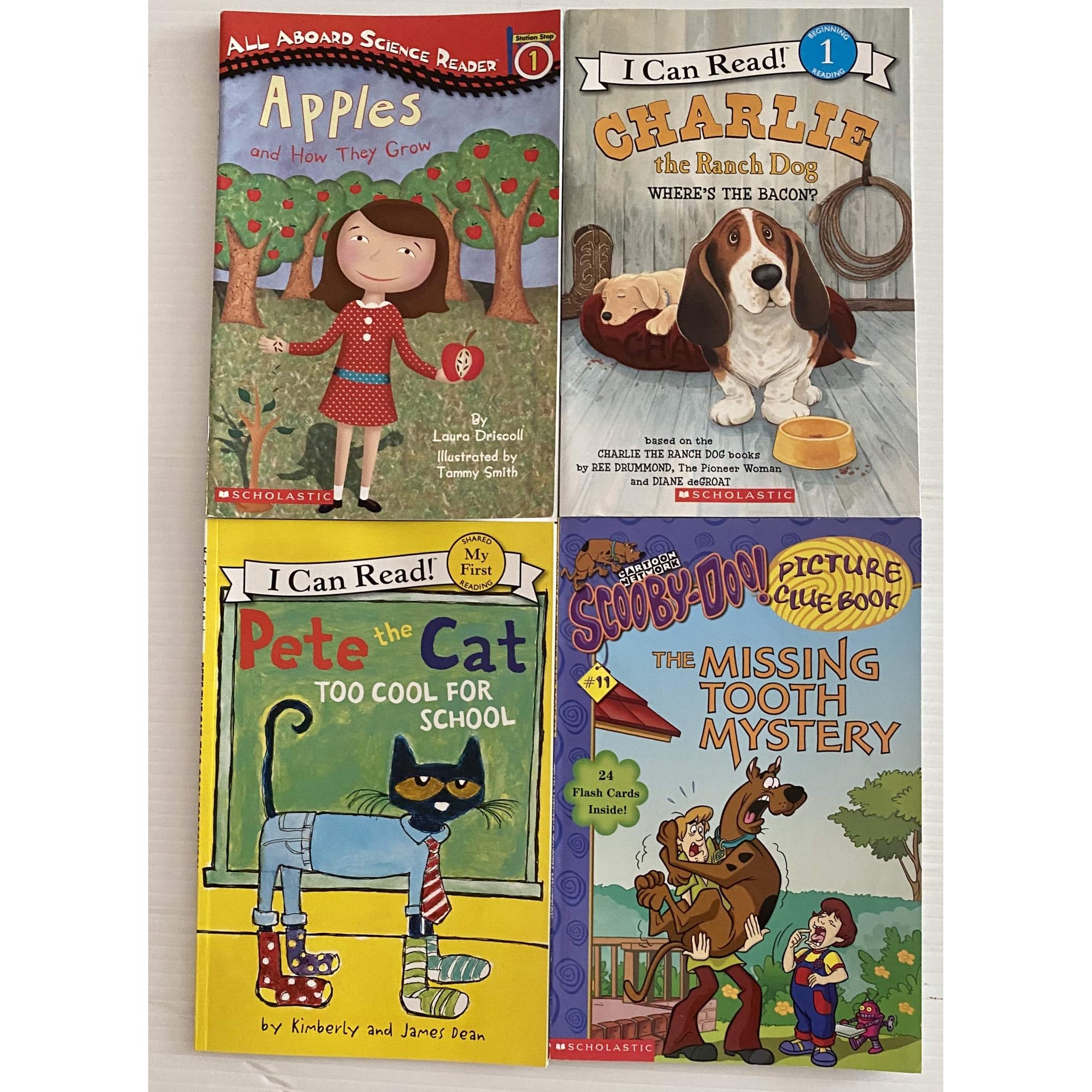 4 Level 1 Books 1 Apples And How They Grow 2 Charlie The Ranch Dog Where S The Bacon I Can Read Book 3 Pete The Cat Too Cool For School I Can Read Book
