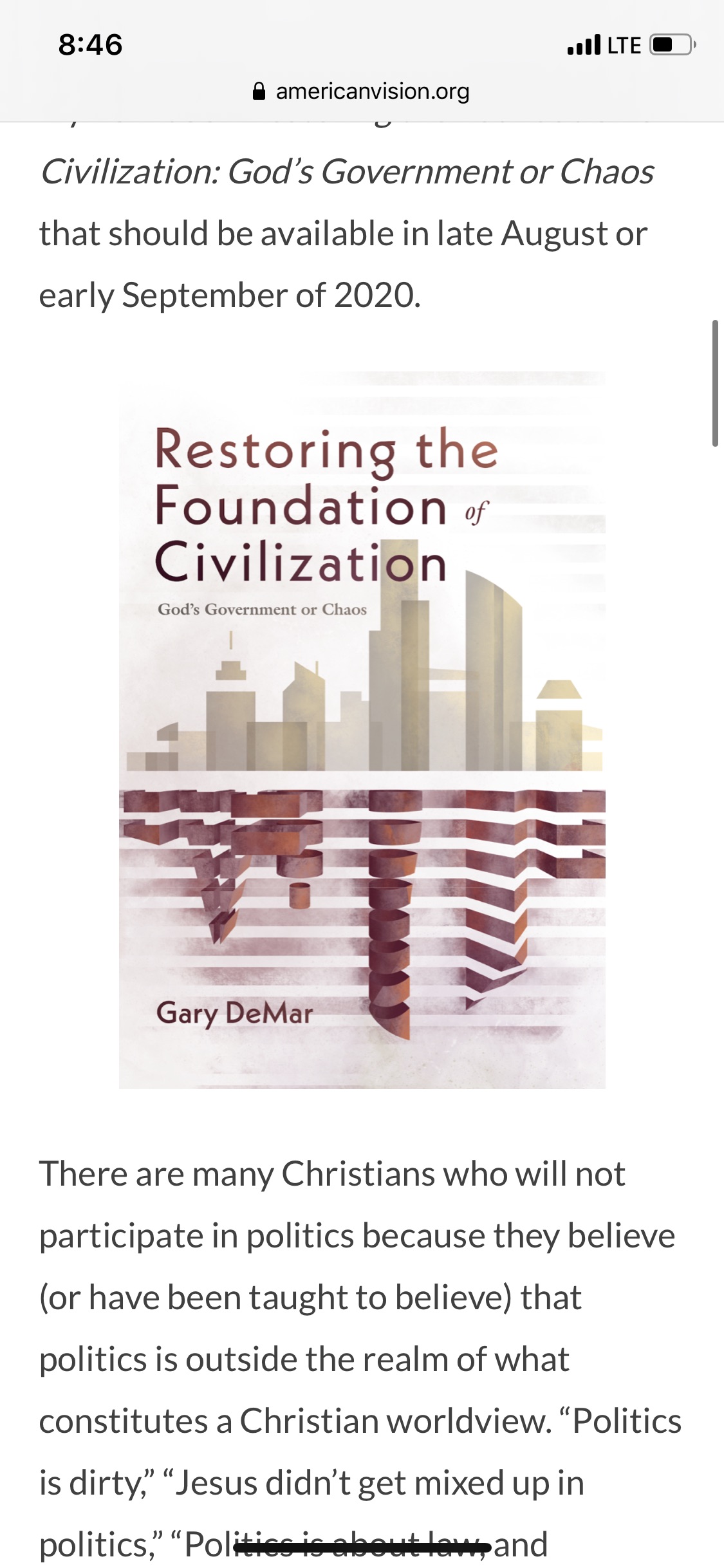 Restoring the Foundation of Civilization: GOD’S GOVERNMENT OR CHAOS