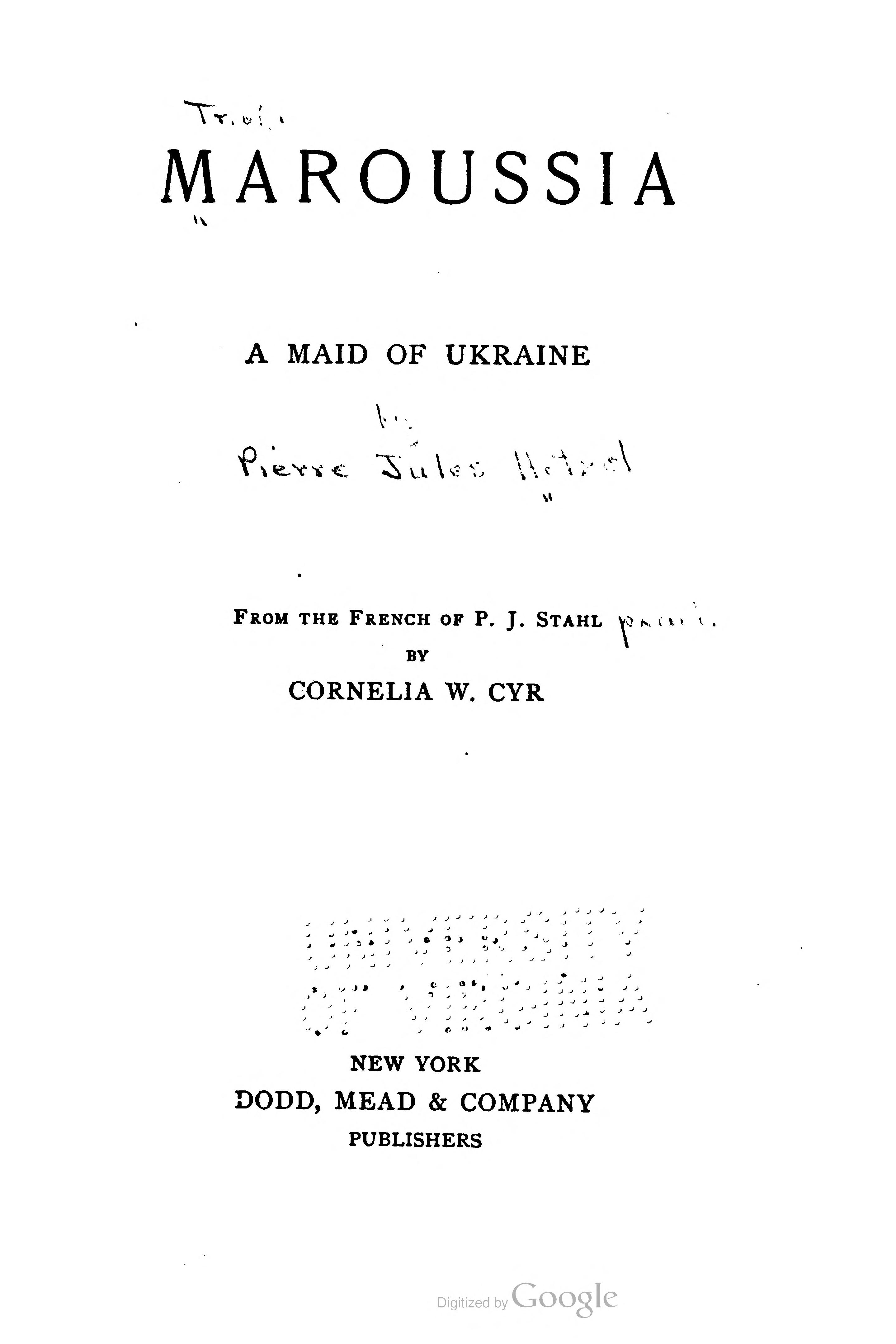 Maroussia, Maid of Ukraine