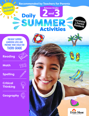 Evan-Moor Daily Summer Activities, Grade 2-3 Workbook, Stickers, Prevent Learning Loss, Reading Comprehension, Writing, Contractions, Math, Word Problems, Subtraction, Multiplication, Geography, Maps