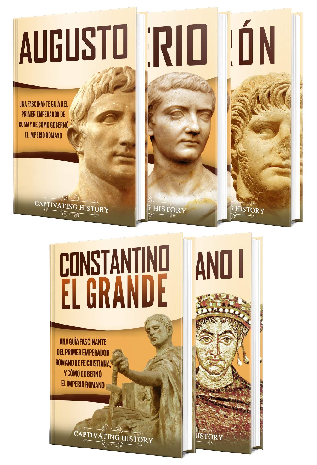 Portada de Emperadores romanos: Una guía fascinante de Augusto, Tiberio, Nerón, Constantino el Grande y Justiniano I, de Captivating History