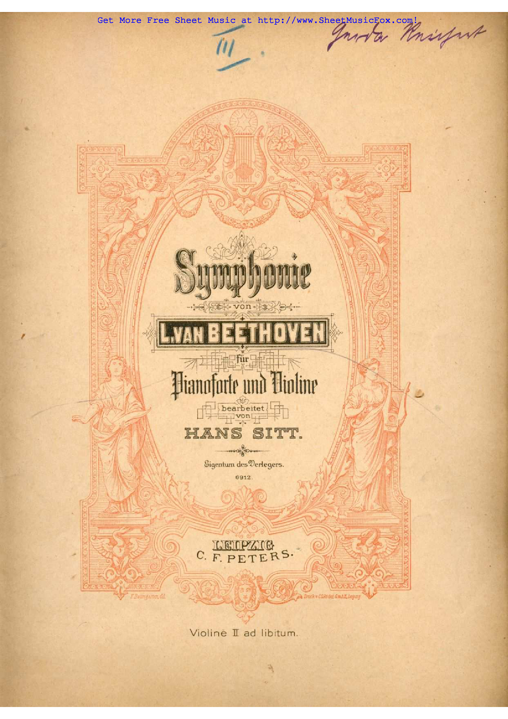 Symphonie von L. Van Beethoven für Pianoforte und Violine (Unknown Binding)