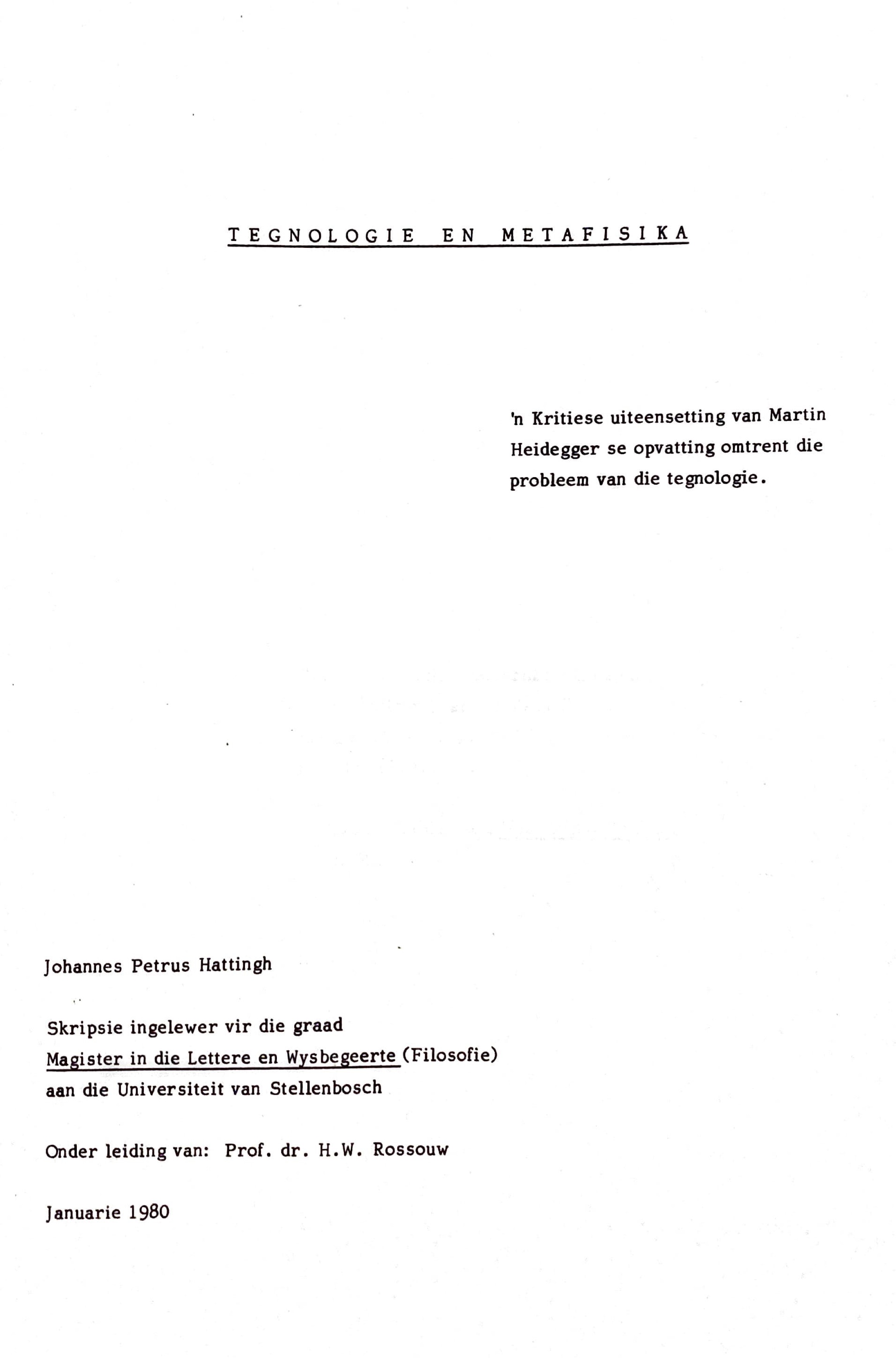 Tegnologie en Metafiska