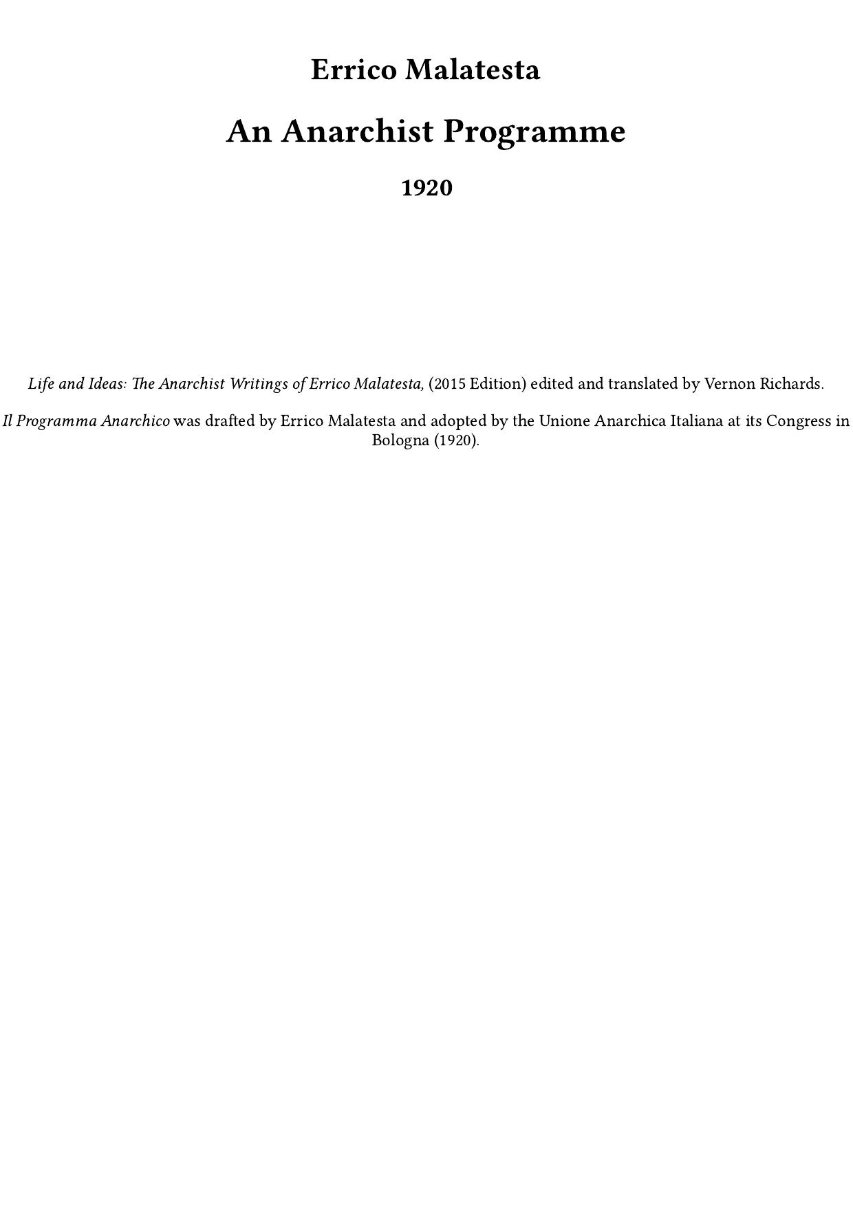 An Anarchist Programme