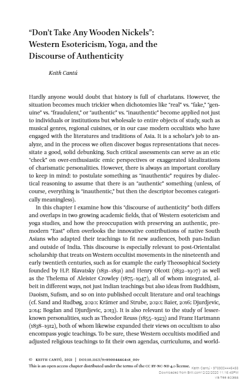 “Don’t Take Any Wooden Nickels”: Western Esotericism, Yoga, and the Discourse of Authenticity (ebook)