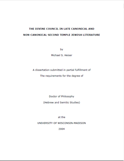 THE DIVINE COUNCIL IN LATE CANONICAL AND NON-CANONICAL SECOND TEMPLE JEWISH LITERATURE
