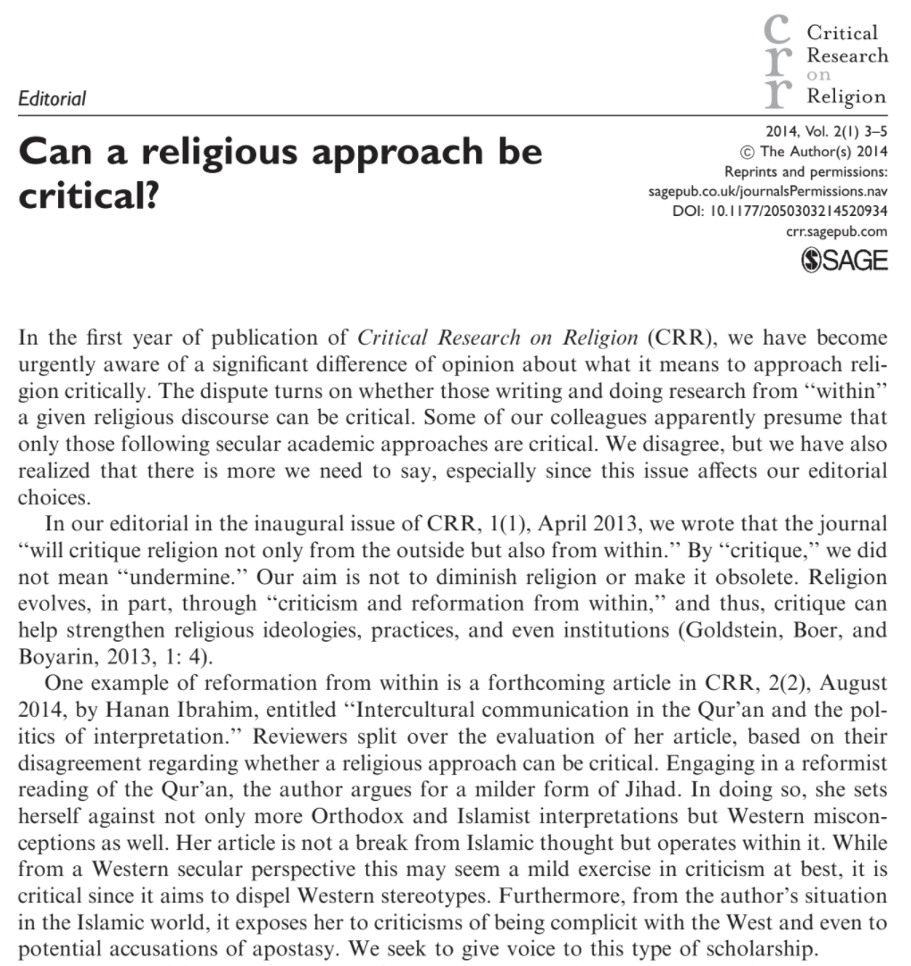 Can a religious approach be critical?