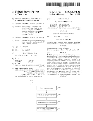 Search personalization and an enterprise knowledge graph: United States Patent 9998472