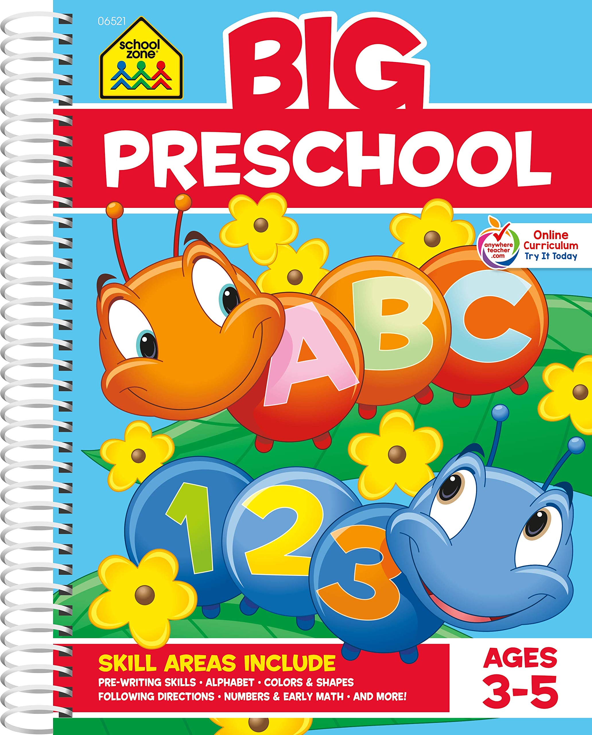 School Zone Big Preschool Workbook: 320 Spiral-Bound Pages, Pre-K, Colors, Shapes, Numbers, Early Math, Alphabet, Pre-Writing, Phonics, Following Directions, Ages 3-5 (Spiral-bound)