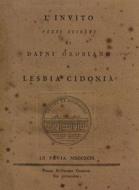 L'invito versi sciolti di Dafni Orobiano a Lesbia Cidonia (Unknown Binding)