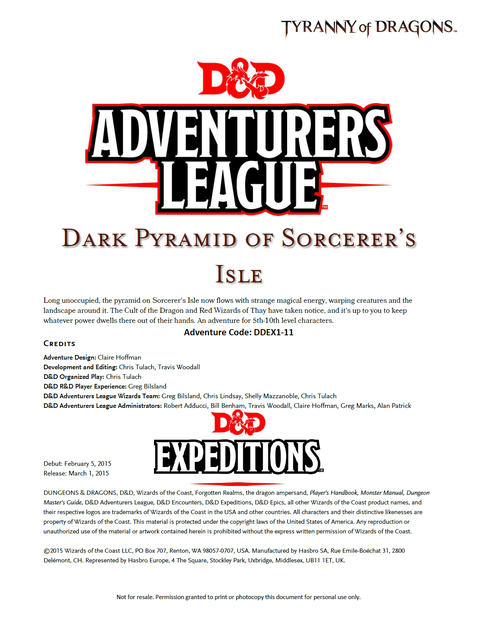 DDEX1-11 Dark Pyramid of Sorcerer's Isle (D&D Adverturers League Season 1, #11)