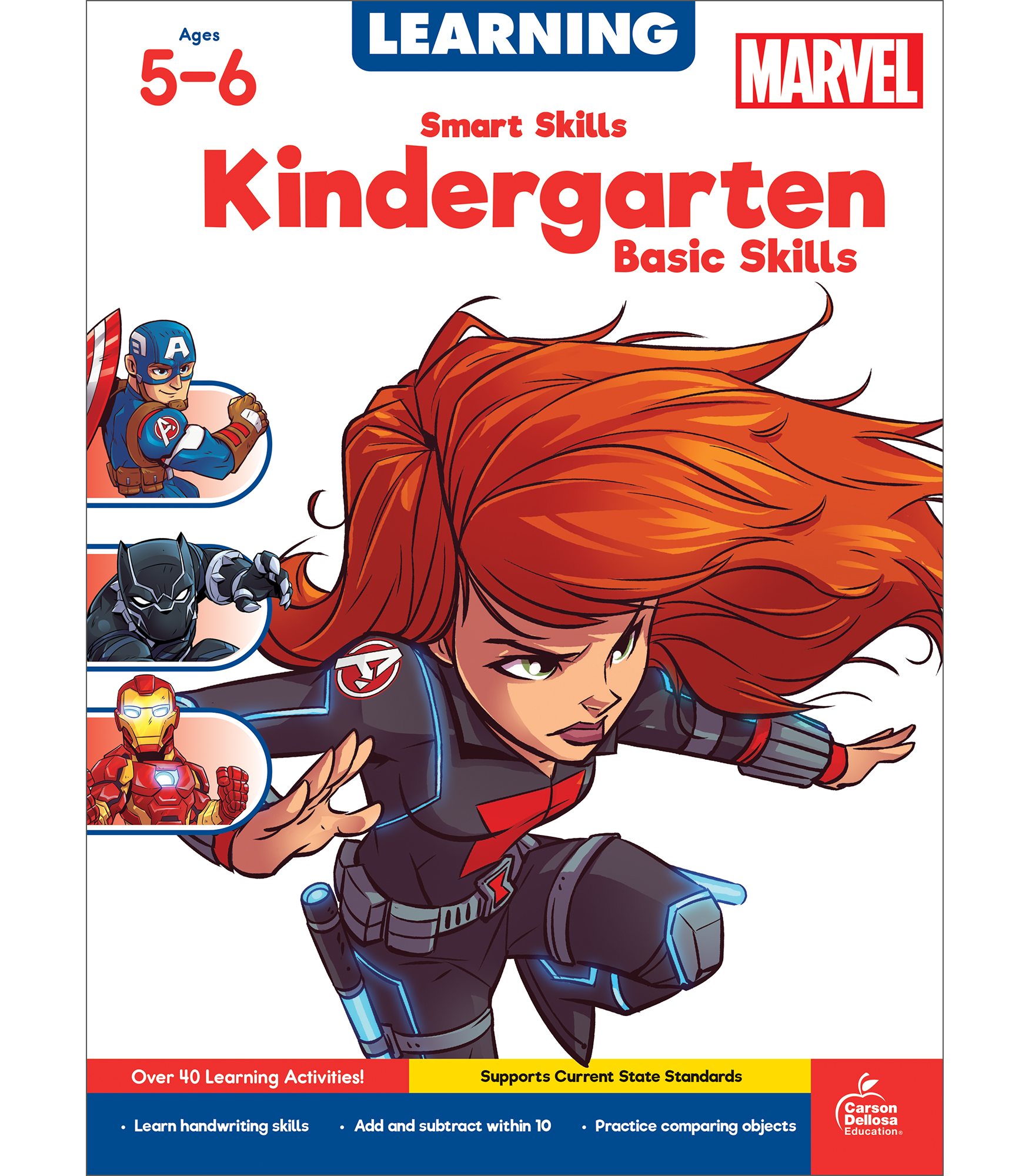 Learning Marvel Kindergarten Basic Skills Workbook―Addition, Subtraction, Writing Letters, Language Arts and Math Practice for Ages 4-6, Smart Skills Series (64 pgs)