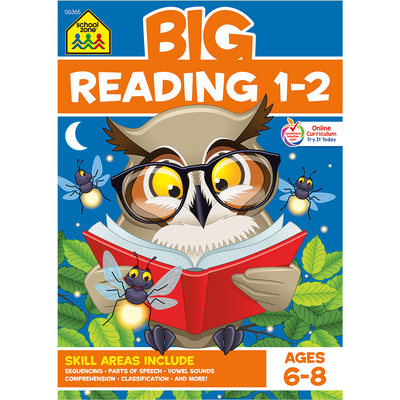 School Zone Big Reading 1-2 Workbook: 320 Pages, 1st Grade, 2nd Grade, Story Order, Parts of Speech, Comprehension, Phonics, Vowels, Ages 6-8
