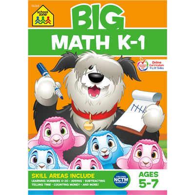 School Zone Big Math K-1 Workbook: 320 Pages, Kindergarten, 1st Grade, Numbers, Addition, Subtraction, Shapes, Patterns, Graphs, Time, Money, Ages 5-7