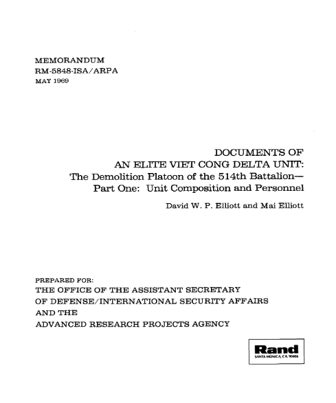 Documents Of An Elite Viet Cong Delta Unit: The Demolition Platoon of the 514th Battalion (Part One- Unit Composition and Personnel)