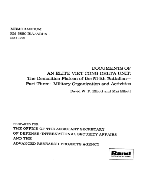 Documents Of An Elite Viet Cong Delta Unit: The Demolition Platoon of the 514th Battalion (Part Three- Military Organization and Activities)