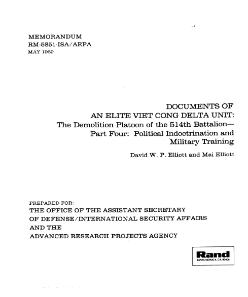 Documents Of An Elite Viet Cong Delta Unit: The Demolition Platoon of the 514th Battalion (Part Four- Political Indoctrination and Military Training)