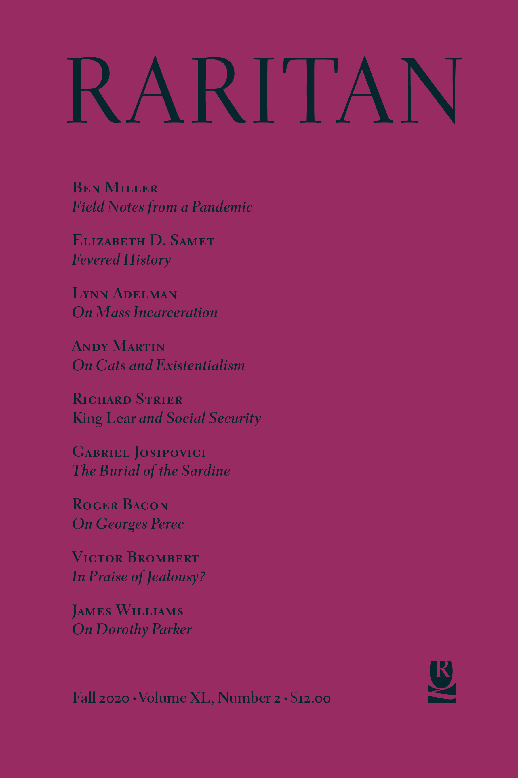 Raritan: A Quarterly Review, Fall 2020