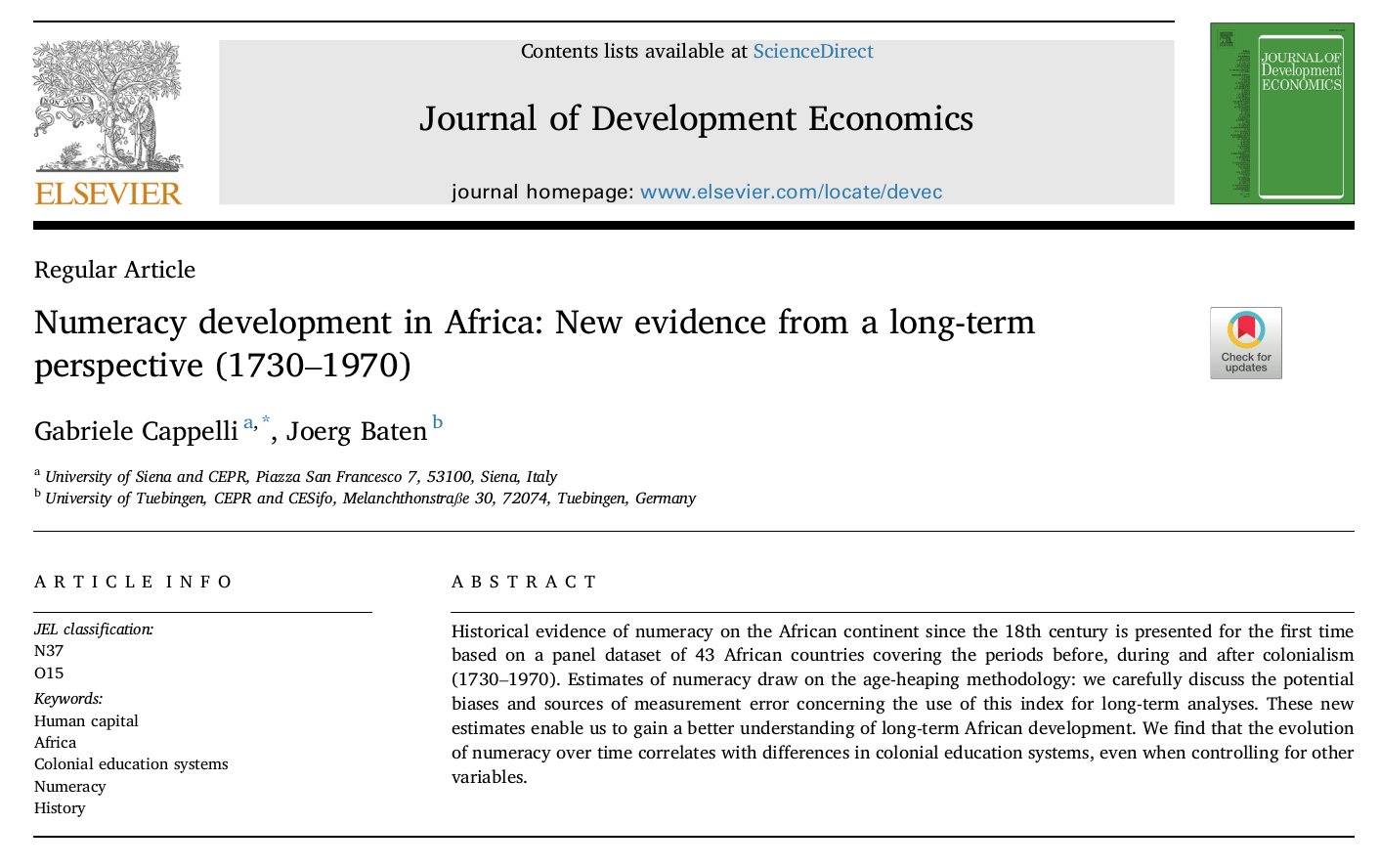 Numeracy development in Africa: New evidence from a long-term perspective (1730–1970)