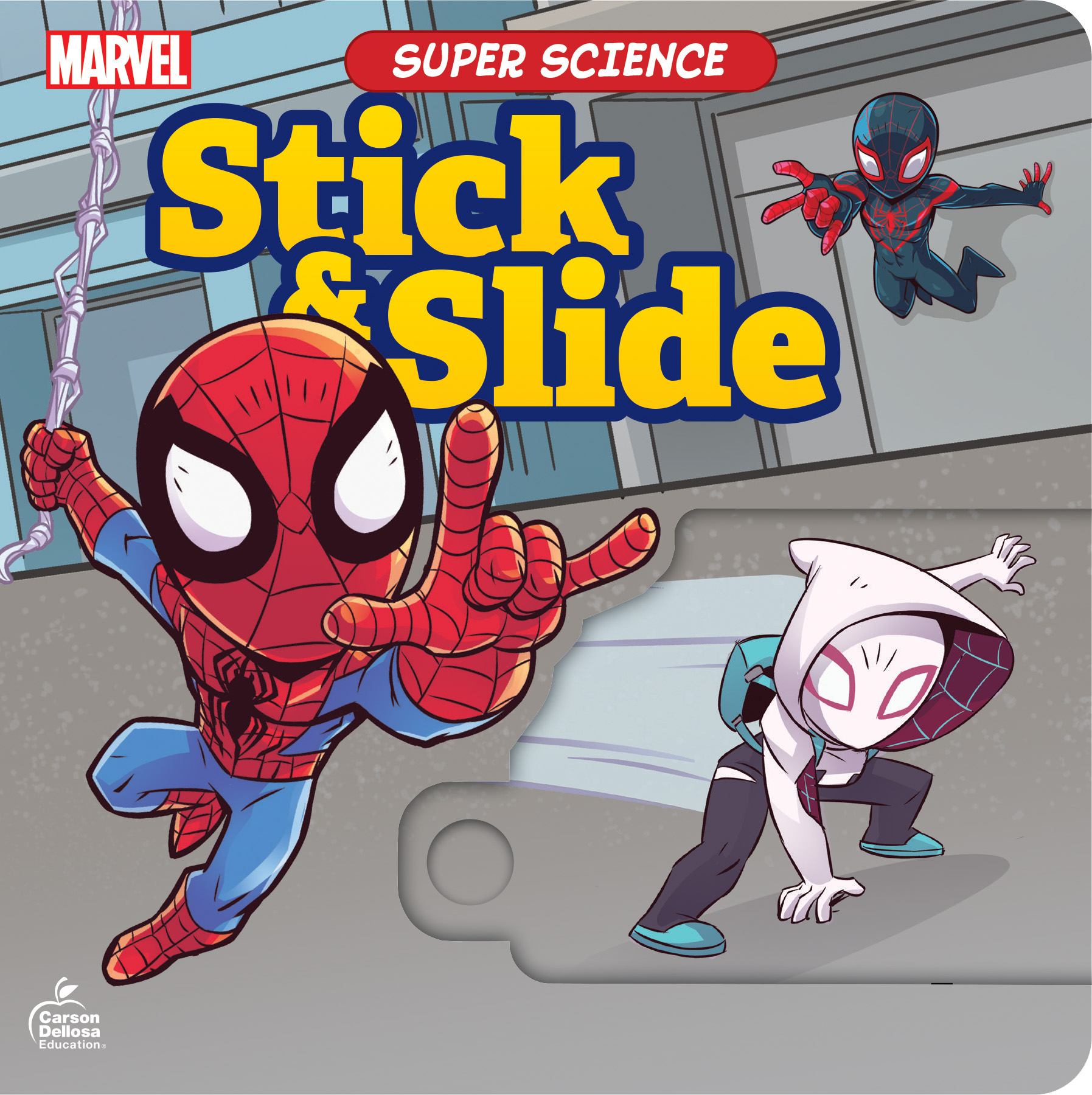 Disney Learning Super Science Stick and Slide Board Book—PreK-Kindergarten Spider Man and Ghost-Spider Kids Activity Book With Interactive Sliders (12 pgs)