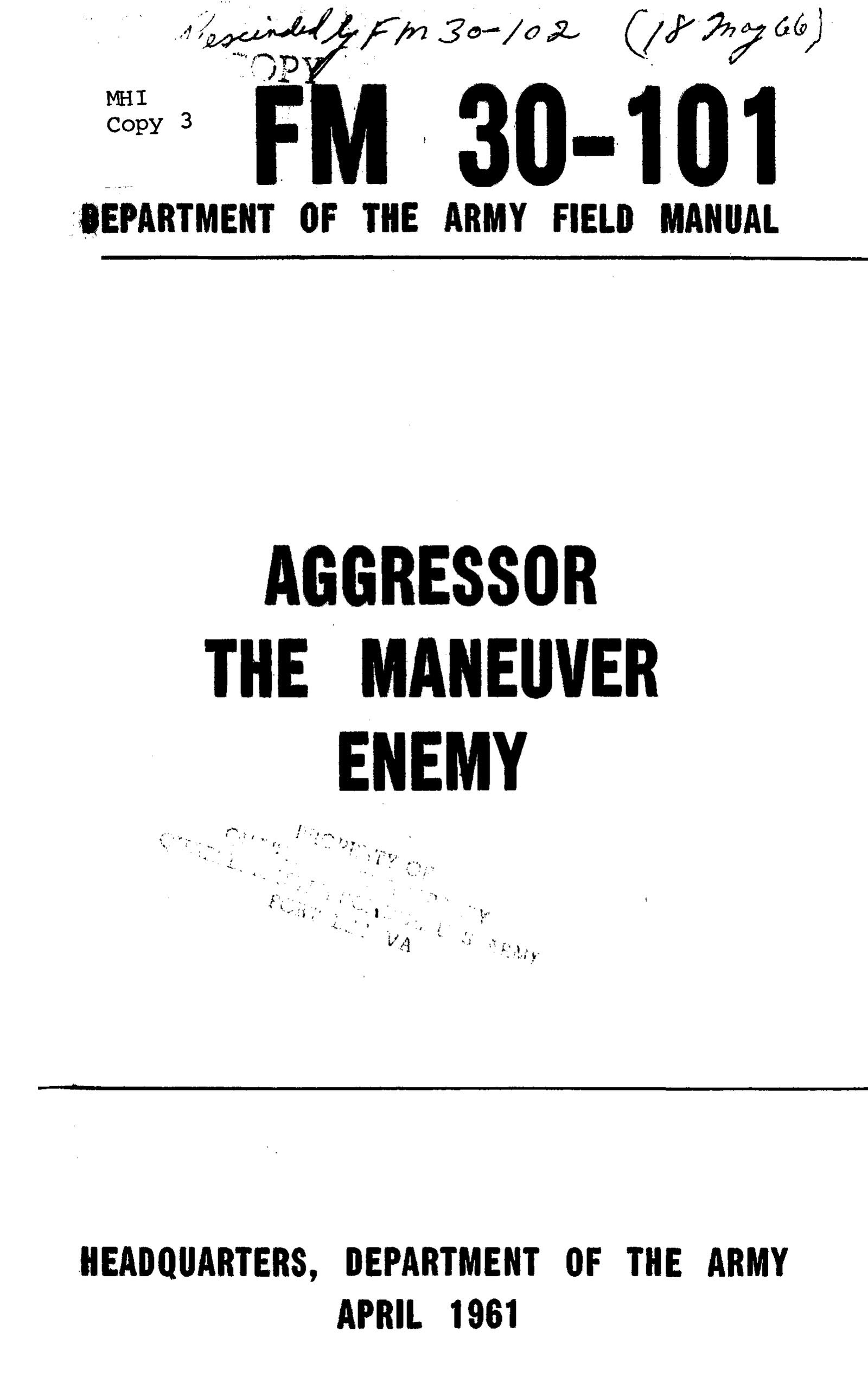 FM 30-101 Aggressor: the Maneuver Enemy 1962 (Kindle Edition)