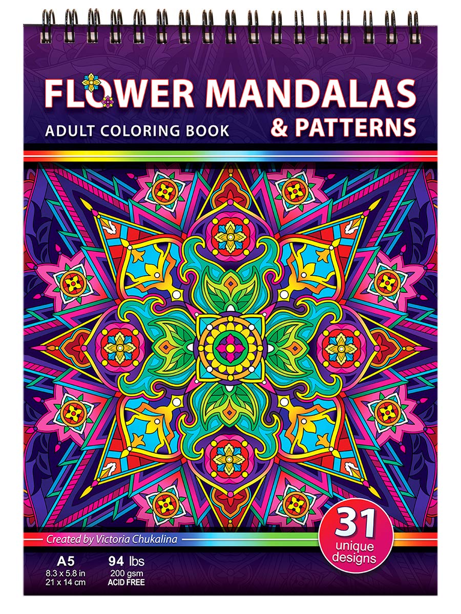 Flower Mandalas and Patterns. Travel Size Coloring Book for Adults on Thick Artist Paper with a Spiral Binding on the Top (Spiral-bound)