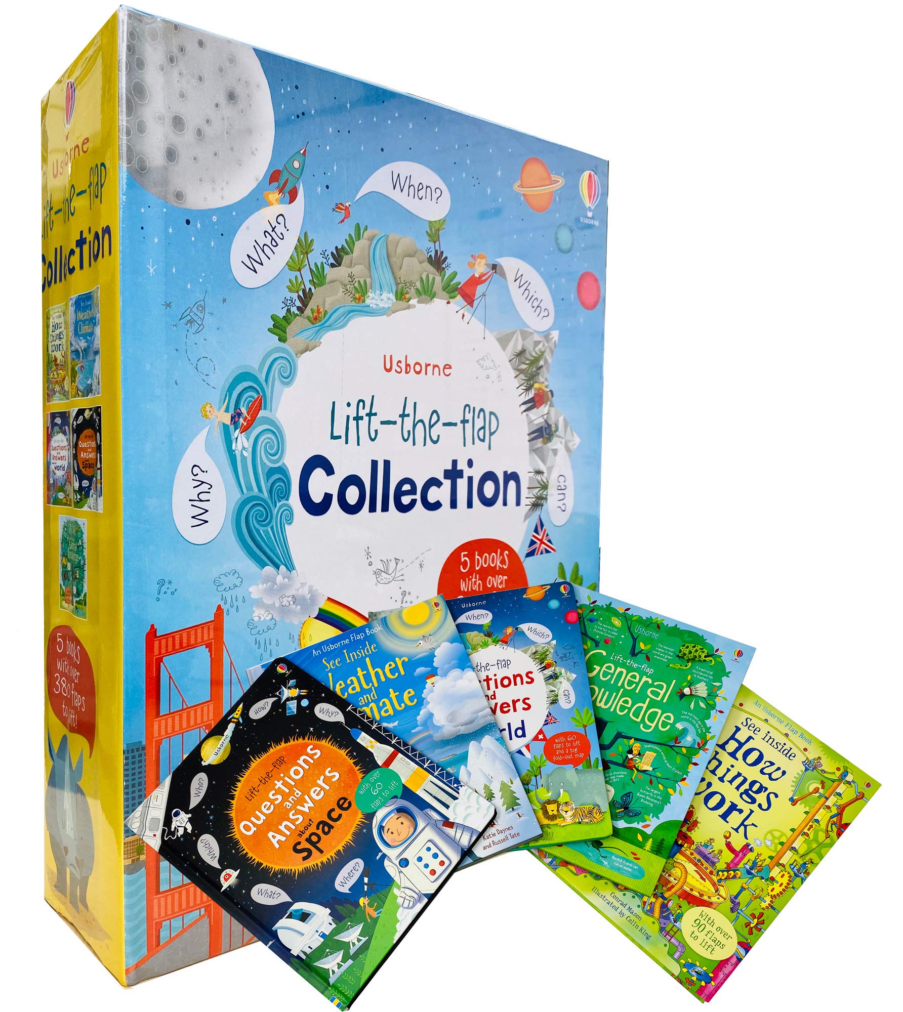 Usborne Lift-the-Flap Collection 5 Books Set (How Things Work, Weather and Climate, World, Space & General Knowledge)