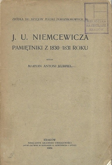 Juliana Ursyna Niemcewicza pamiętniki z 1830-1831 roku