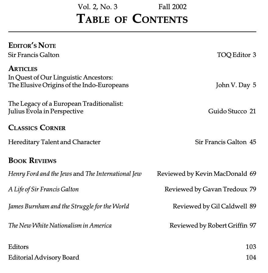 The Occidental Quarterly: Western Perspectives on Man, Culture, and Politics, Vol. 2, No. 3 (Fall 2002)