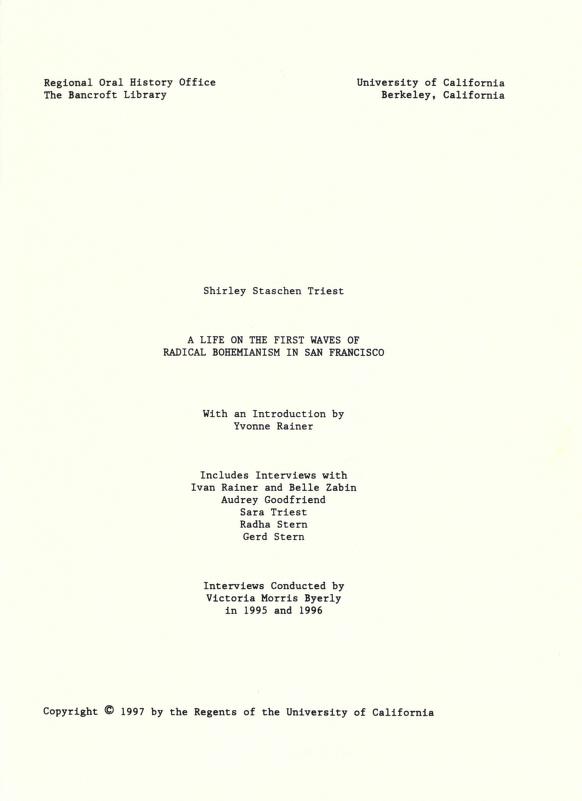 A Life on the First Waves of Radical Bohemianism in San Francisco: Oral history transcript / 1997 (Unknown Binding)
