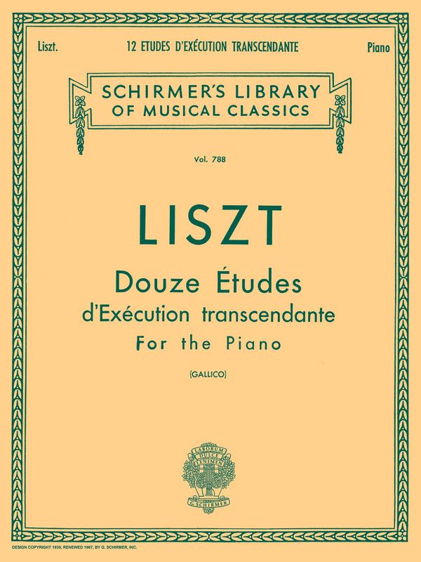 Liszt: 12 Études dexécution transcendante | Advanced Piano Solo Sheet Music | Romantic Era Etudes Songbook for Conservatory Repertoire and Performance | Classical Piano Music Score Edition (Paperback)