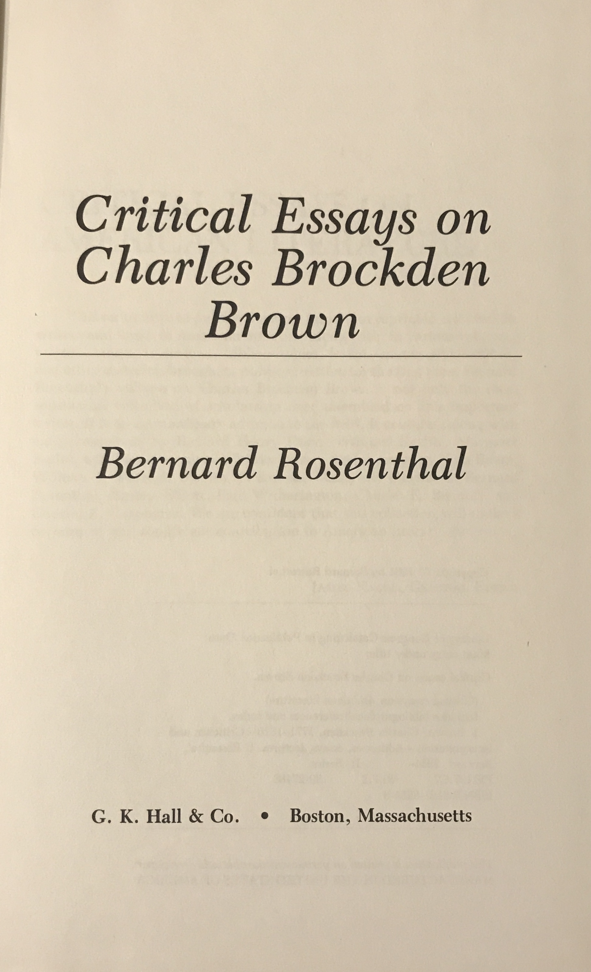Critical essays on Charles Brockden Brown