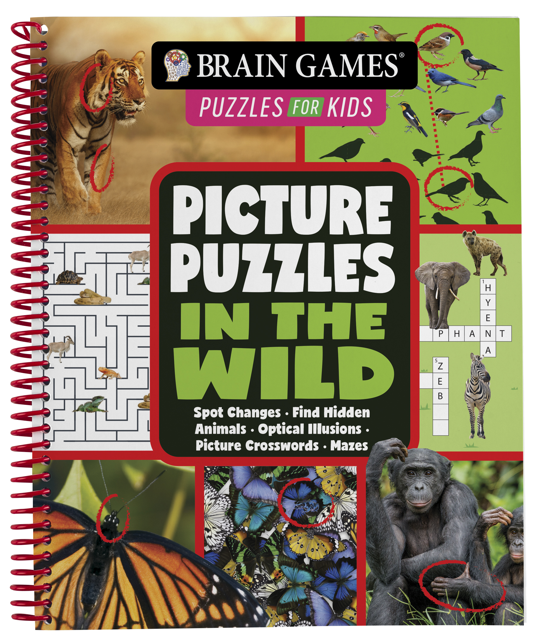 Brain Games Puzzles for Kids - Picture Puzzles In the Wild: Spot Changes, Find Hidden Animals, Optical Illusions, Picture Crosswords, Mazes