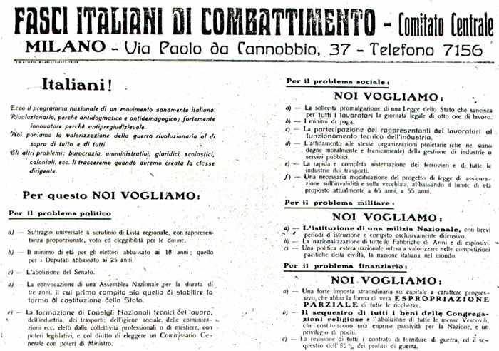 The Manifesto of the Italian Fasci of Combat, aka Fascist Manifesto