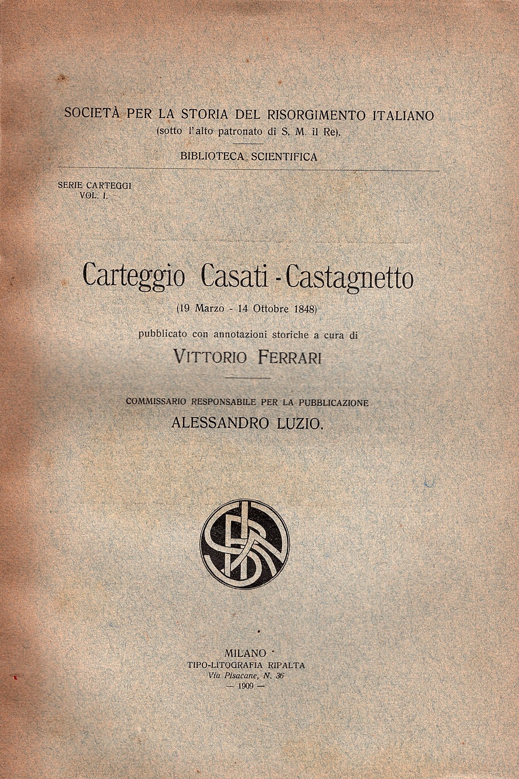 Carteggio Casati-Castagnetto (19 marzo-14 ottobre 1848)