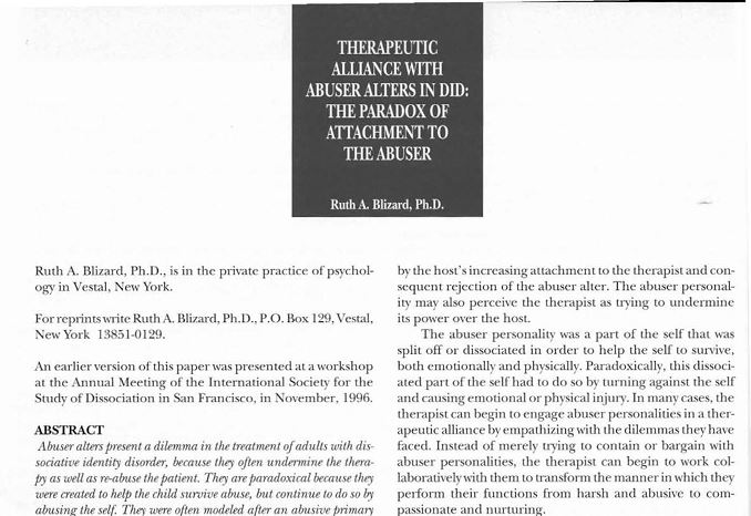 Therapeutic alliance with abuser alters in DID: The paradox of attachment to the abuser