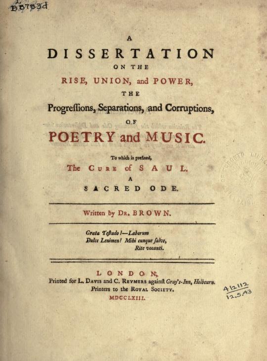 A Dissertation on the Rise, Union, and Power, the Progressions, Separations, and Corruptions, of Poetry and Music (Library Binding)