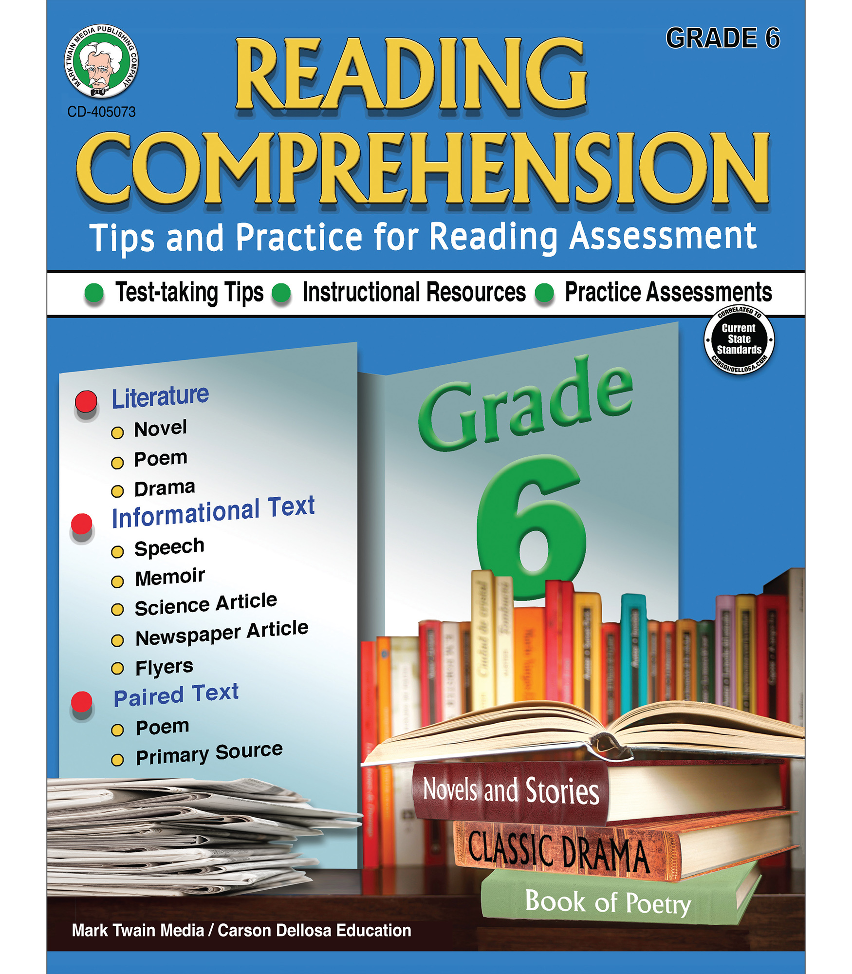 Mark Twain 6th Grade Reading Comprehension Workbook, Novels, Poems, Memoirs, Paired Text, and More Literary Tips and Test Prep for Assessments, Classroom or Homeschool Curriculum