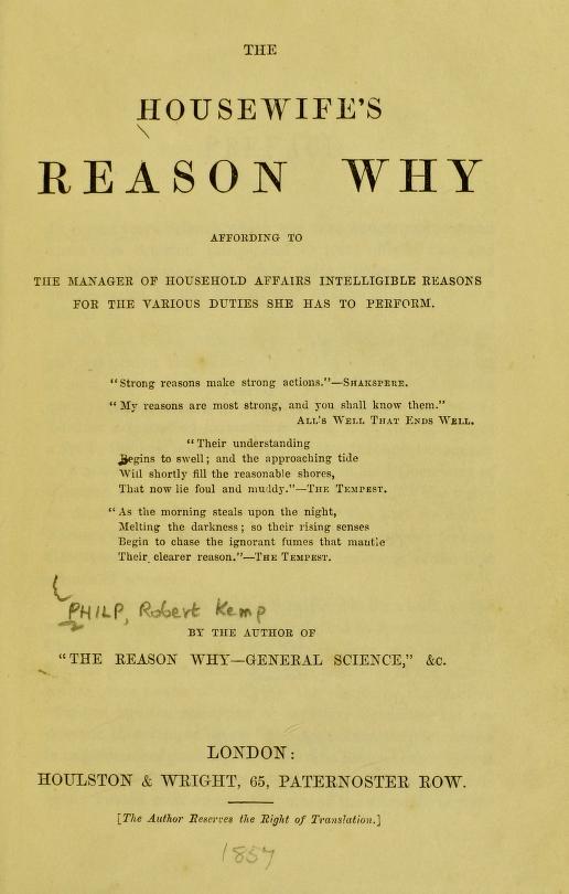 The Housewife's Reason Why (Unknown Binding)