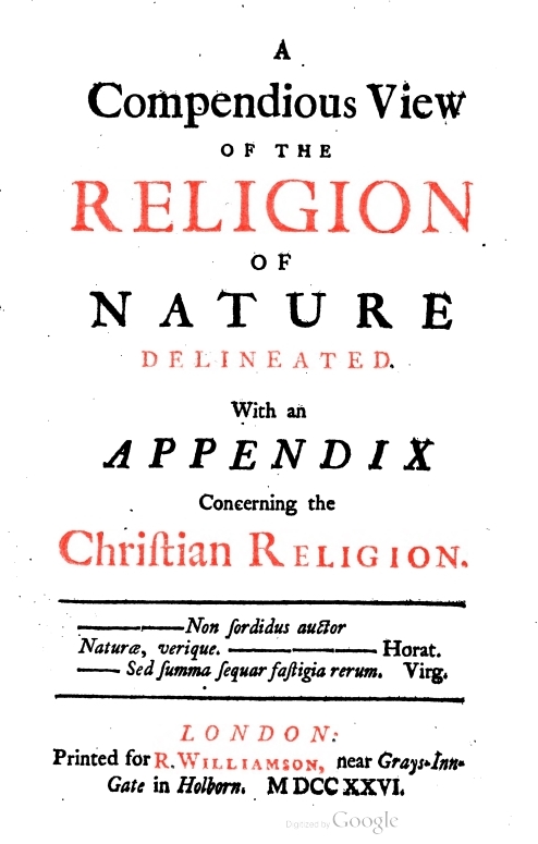 A Compendious View of The Religion of Nature Delineated: With an Appendix Concerning the Christian Religion (Unknown Binding)