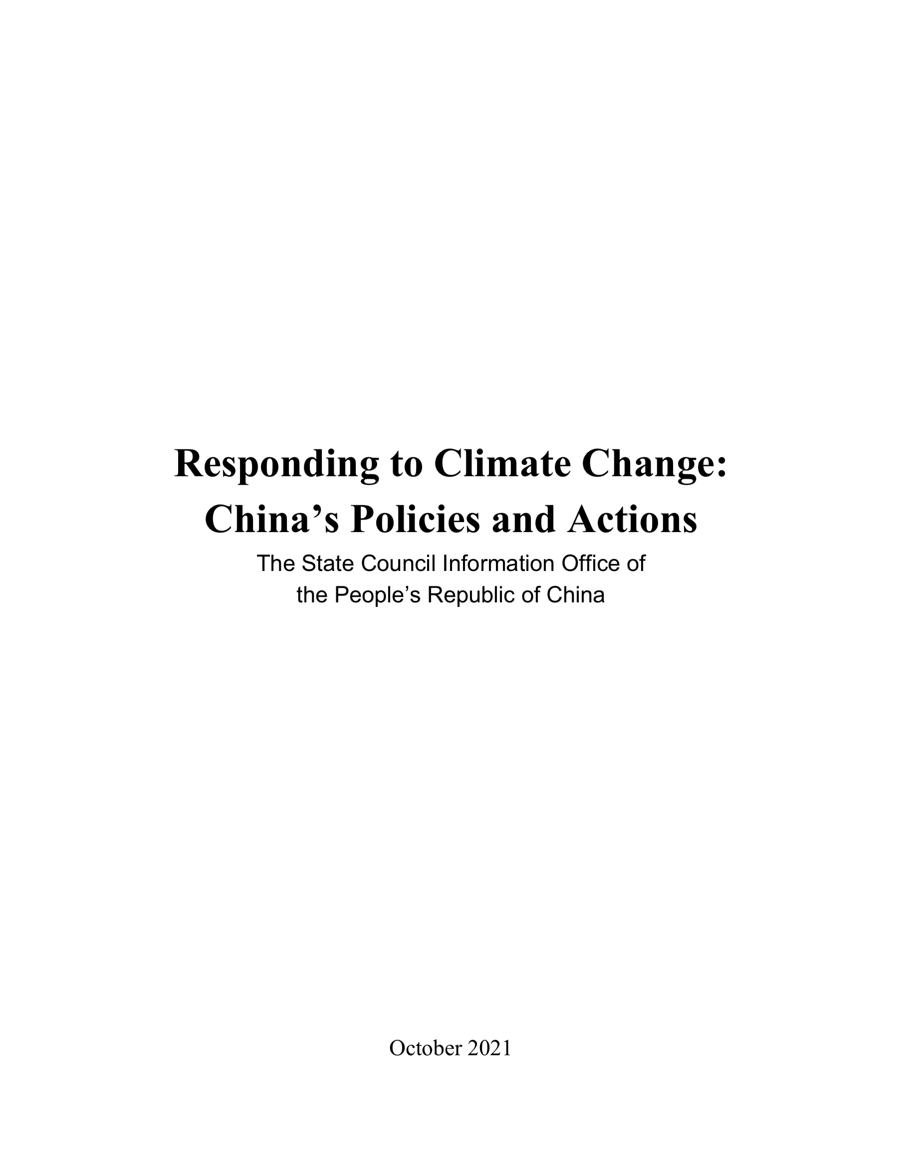 Responding to Climate Change: China's Policies and Actions